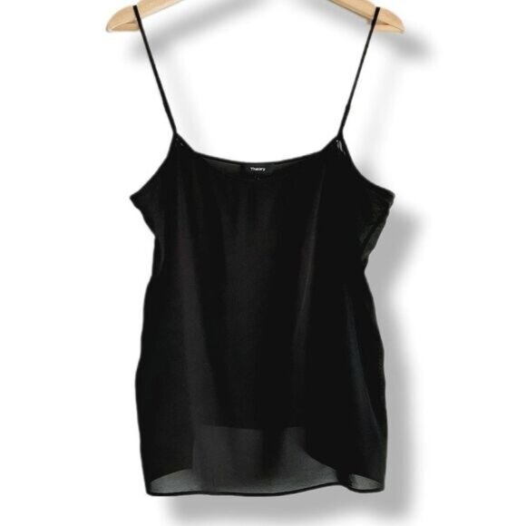THEORY Semisheer Light Camisole Tank Top Black Sz L - Picture 1 of 7